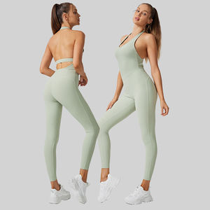 Mono de Fitness de una pieza de compresión de piel, mono activo para mujer, mono de gimnasio para mujer, mono de Fitness con cuello Halter sin espalda - Product Image 3