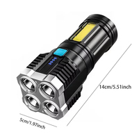 Lampe torche tactique rechargeable 4 LED avec lumière latérale COB, phare puissant à télécommande, torche LED portable ultra-lumineuse – Vente en gros usine