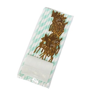 Joinhot Golden Deer Paper Straws Light Green Striped 12 Piece Set Disposable Party Decorations - Product Image 5
