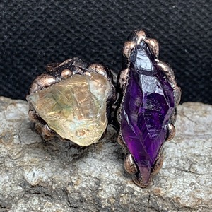 Bague ajustable électroformée en améthyste naturelle faite à la main, style rétro, avec cristal de guérison, bijoux fantaisie vintage - Product Image 2