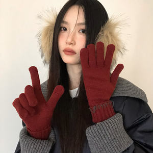 2025 automne hiver femmes rétro coupe-vent cyclisme doigt gants chaud laine contenant couleur Pure écran tactile personnalisé quotidien - Product Image 3