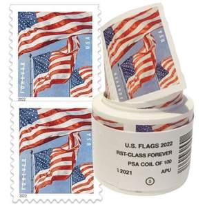 2022 drapeaux américains première classe pour toujours bobine de 100 feuilles affranchissement rouleau étiquettes de courrier cartes postales 2021 cartes postales étiquettes d'emballage 2022 - Product Image 2