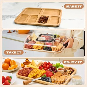 Plateau à fromage en bois avec couvercle, compartimenté, pour pique-nique, fruits, bento, pain - Product Image 1