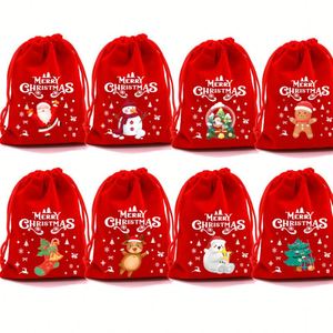 Sac cadeau recyclable en velours rouge avec cordon de serrage, idéal pour les fruits, les bonbons de mariage, les cadeaux de Noël pour enfants, avec fonction de marquage. - Product Image 1