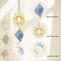 Pierre brute de Célestite naturelle, attrape-soleil et carillon éolien anti-mauvais œil, ornement suspendu, prisme de cristal, décoration intérieure, cadeau