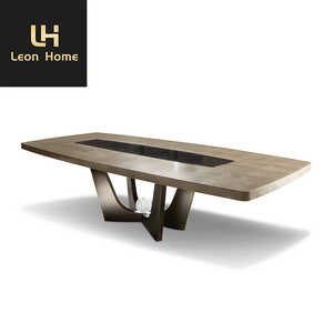 Mesa de comedor rectangular de lujo moderna de nuevo diseño en cuero estampado de armadillo con inserto superior de mármol emperador oscuro - Product Image 6