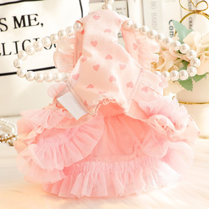 Vestido de Princesa para Perro, Falda Tutú con Estampado de Corazones Rosas, Estilo Lolita, Ropa para Perros Pequeños, Vestido Fino de Primavera/Verano - Product Image 4