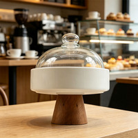Plateau de dégustation de bonbons et de snacks, plateau à gâteaux et desserts sur pied, plateau à fruits, support à gâteau rond en bois, plateau de table pour gâteaux avec couvercle en verre