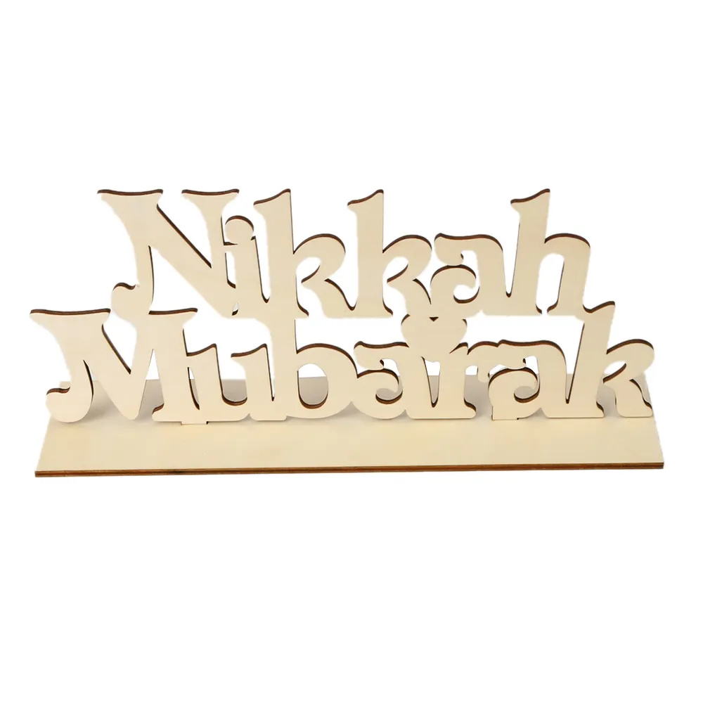 Personalizzato Eid Mubarak cartello in legno supporto <span class=keywords><strong>parola</strong></span> targa fai da te Art Craft Ornament Home Desktop
