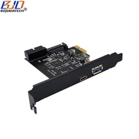 Carte d'extension adaptateur PCI-E 1X PCIe X1 pour ordinateur de bureau avec connecteurs USB 3.2 Type-A + Type-C + 19 broches et alimentation SATA 15 broches, 5 Gbit/s