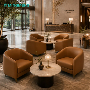 Ensemble de fauteuils en cuir modernes pour hall d'hôtel, table basse ronde en pierre frittée, mobilier de réception et de négociation pour bureau de vente - Product Image 5