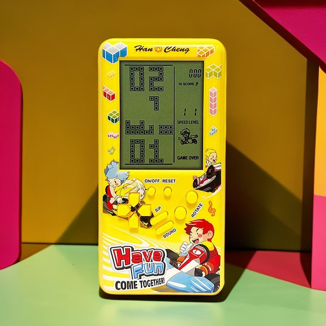 Retro Handheld Game Console Classic Large Screen Kids Educational Puzzle Game Player Yellow Portable Intelligent Development Toy