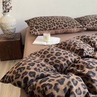 Ensemble de literie quatre pièces en jacquard imprimé léopard style rétro, 100% coton, classe A, housse de couette, couleur nude