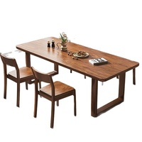 Table à manger en bois de noyer massif, style minimaliste, design rectangulaire multifonctionnel pour la maison, le bureau, la salle à manger