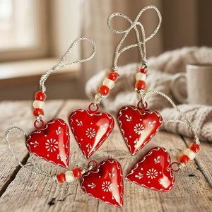 Ornement suspendu rond en métal rouge peint, décoration murale florale faite à la main, pendentif pour arbre de Noël, cadeau artisanal - Product Image 2