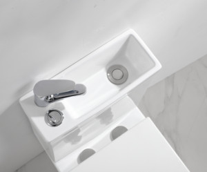 ชุดสุขภัณฑ์เซรามิกแบบสองชิ้น รุ่น Chaozhou Modern 2-in-1 พร้อมอ่างล้างหน้า  ระบบชำระล้างสองแบบ และเคลือบผิวทำความสะอาดตัวเองได้ - Product Image 3