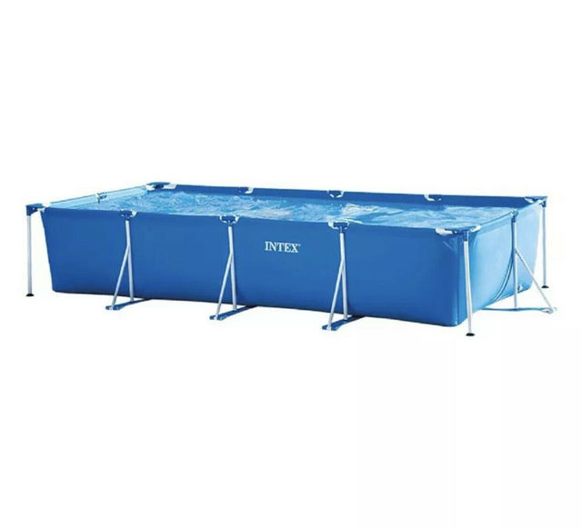 INTEX 28273 Garden Swimming Pool Easy Set Rectangular Shape Steel Frame Pools for Family Kids Adult Use Above