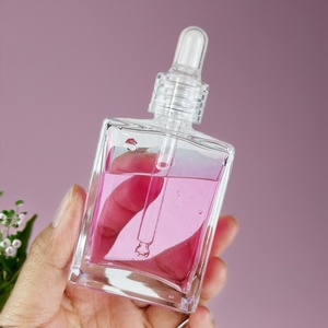 Small Transparent Rectangle 15ml Flat Square Luxury Glass <b>Dropper</b> <b>Bottles</b> With Black Silver Collar for Serum Essential - Product Image 4