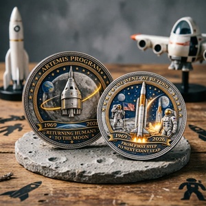 Pièce commémorative 3D en gros sur l'exploration lunaire, « Du premier pas au prochain bond », pièce de collection de la mission spatiale Artemis - Product Image 2