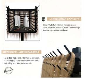Support de Rangement en Bois à Grande Capacité pour Cheveux à Tresser, Organisateur d'Outils et d'Extensions Capillaire, Étagère à Trois Côtés Personnalisable - Product Image 4