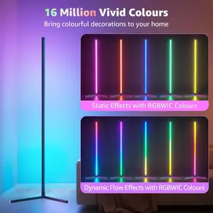 Smart Decoration Gaming Living Room Rgb Stand Lights Remote Control Designer Modern Black Shelf Led Corner Landing Floor Lamp