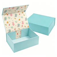 Boîte cadeau pliable personnalisée, imprimée avec un dessin animé mignon, bleu clair, boîte d'emballage rigide en papier pliable magnétique pour les jouets et les vêtements de bébé
