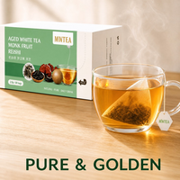 Thé Blanc Naturel Vieilli Direct Usine avec Reishi et Fruit du Moine, Sans Sucre Ajouté, Faible en Caféine, Sachets Pyramidaux
