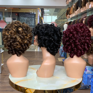 Grade One 10 Inch Romance Curly with Bangs Human Hair <b>Wig</b> Soft Texture Bouncy Curls Neck Length Super double Drawn <b>Wig</b> - Product Image 4