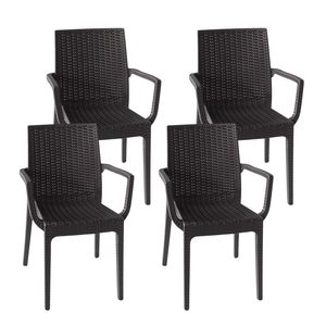 Sedie da Giardino in Polipropilene Effetto Rattan con Braccioli 56x46x51 Cm Impilabili per Esterni Nere - Product Image 1