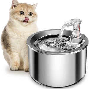 Dispenser air hewan peliharaan baja tahan karat, air mancur air kucing logam otomatis dengan mangkuk bahan plastik karbon aktif bisu untuk anjing - Product Image 1