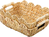 Panier de rangement multifonctionnel en jacinthe d'eau rustique et écologique avec bord festonné – Ensemble