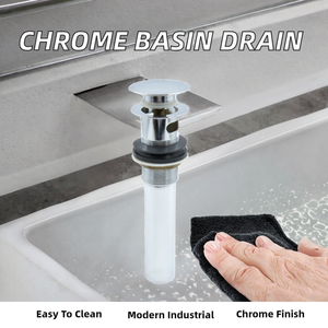 Válvula de desagüe de lavabo push-down pop-up cromada con orificio de desbordamiento, fácil de limpiar, para lavabo de baño de hotel - Product Image 2