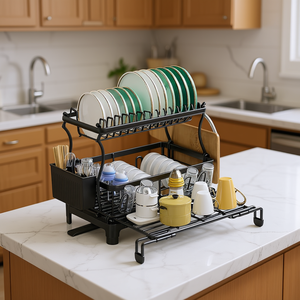 Escurridor de Platos Ajustable de 2 Niveles y 360 Grados, Escurridor de Platos Grande para Cocina con Cajón de Almacenamiento - Product Image 3