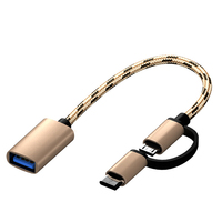 Kabel Data USB Jalinan Nilon 1M Micro USB Ke Kabel Pengisian Adaptor Tipe C Kabel Printer Standar Kustom Usb 2.0 2 In 1