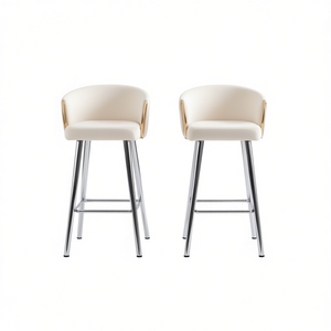 Tabourets de bar 30 pouces en velours crème avec base chromée, mobilier de bar moderne - Product Image 1
