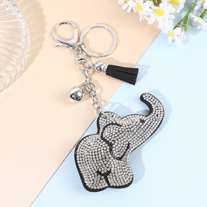 Custom Creative Animal Design Elephant Crystal Rhinestone Keychain Ring Women Bag Charms Pendant Accessories
