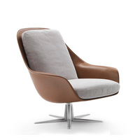 Moderner Luxus Einzel-Ledersessel Edelstahl Drehbares Design Verstellbarer Sessel Wohnzimmer Freizeitmöbel