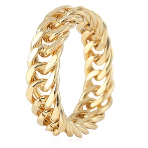 yunnique Unisex <b>Titanium</b> Steel Cuban Chain <b>Ring</b> Gold Mirror Polished Geometric Design Fashion Jewelry Gift - Product Image 1