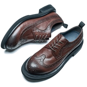 Chaussures en cuir pour hommes, style britannique, à bout pointu, motif léopard, brocart gravé, tendance, formelles, décontractées, à semelles épaisses, pour mariage - Product Image 5