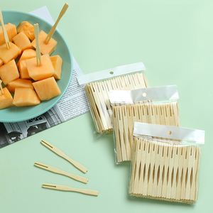 Groothandel Composteerbaar Biologisch Afbreekbaar Natuurlijk Eenmalig Gebruik Twee <span class=keywords><strong>Prong</strong></span> Dessertsalade Bamboe Mini Wegwerp Fruitvorken