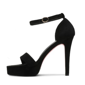 Sandalias de Tacón Alto Stiletto de 12 cm para <span class=keywords><strong>Mujer</strong></span>, Parte Superior de Terciopelo Ligero, Punta Abierta, Plataforma Impermeable, Cierre de Hebilla, Suela de Goma, Sexy - Product Image 4