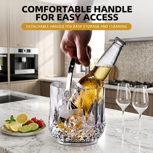 Seau à glace en acrylique transparent avec texture diamantée, refroidisseur de boissons à poignée amovible pour outils de bar, buffet d'hôtel et fournitures de fête - Product Image 2