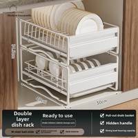 Organiseurs sous l'évier MIXWARES - Étagère coulissante pour bols, panier de rangement à 2 niveaux pour armoire de cuisine
