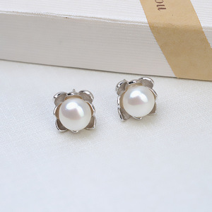 Boucle d'oreille en forme de U en argent S925, version coréenne, accessoire féminin, JG5362, clous d'oreille, support creux pour perle de 7,5 à 8 mm, bijoux en argent DIY - Product Image 1