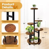Supports de plantes hautes en bois et métal de style antique Support d'étagère à fleurs à plusieurs niveaux pour le salon et la chambre à coucher.