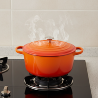 Ensemble de 18 pièces de batterie de cuisine en fonte émaillée au design classique, comprenant un faitout, casseroles et poêles antiadhésives, idéal pour la cuisine domestique