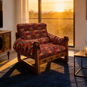 Sillón Individual de Madera Maciza, Estilo Nórdico Retro, Diseño de Tela, Sillón de Descanso para Sala de Estar, Balcón, Hotel, Casa de Huéspedes - Product Image 3