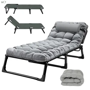 China Factory NPOT Portable Folding Camping Cot Adjustable 4-Position Adults Reclining Chairs With Mattress Sleeping Cots Bed