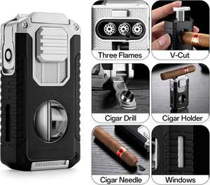 New 5-in-1 Torch <b>Lighter</b> Cigar & Cigarette V Cutter with Triple Flame Windproof Design Smoking Accessories Gift - Product Image 2