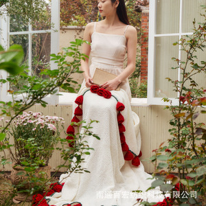 Knitted Rose <b>Blanket</b> 110cm 150cm Handcrafted Bohemian Style Throw For Gift - Product Image 2